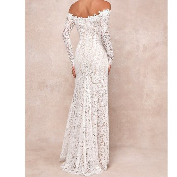 LULU'S XL White Romance Dreamer Lace Off-the-Shoulder Boho Wedding Dress 0b8 - Picture 2 of 9